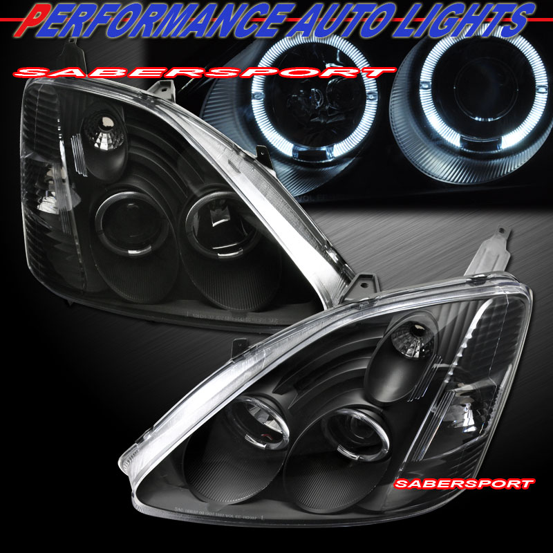 2002 2003 Honda Civic SI Dual Halo Rims Projector Headlights Black