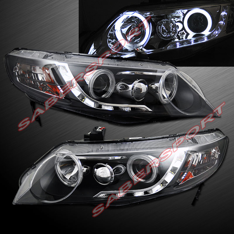 Honda civic dual halo led black projector headlights #4 Honda civic dual halo led black projector headlights #4